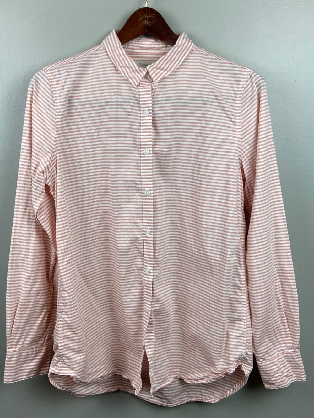 Garnet Hill Red & White Striped Button Up Sz 6 100% Cotton Classic Coastal Prepp